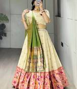Green Color Zari Weaving Work Paithani Silk Lehenga Choli With Unstitched Blouse