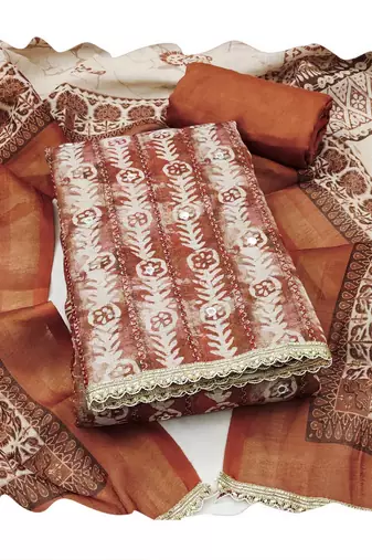 Brown color beautiful lilen cotton smart and ethnic salwar suit for trendy girls
