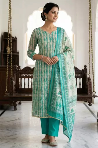 Sea green color beautiful lilen cotton smart and ethnic salwar suit for trendy girls