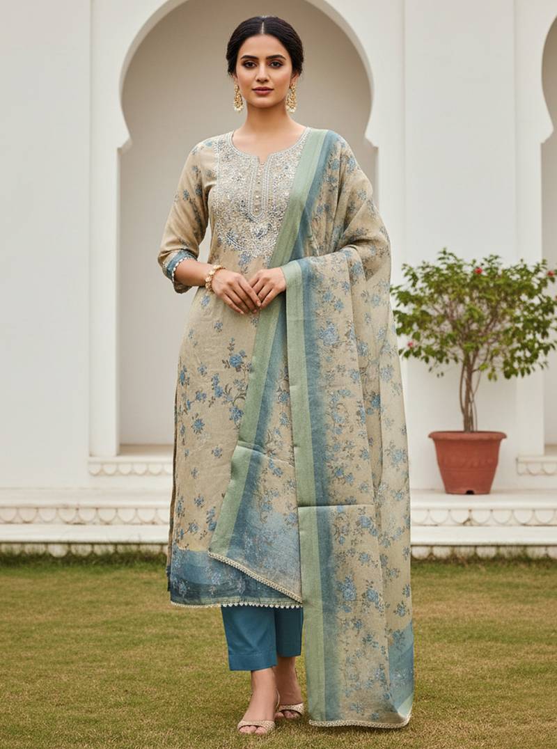 Blue color beautiful lilen cotton smart and ethnic salwar suit for trendy girls