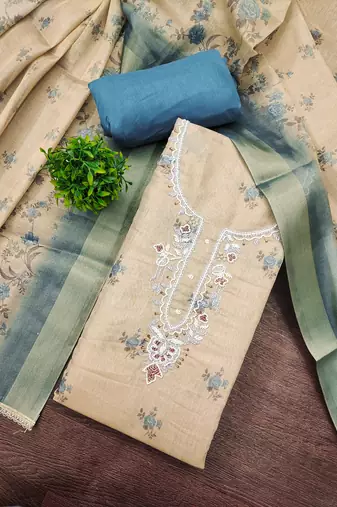 Blue color beautiful lilen cotton smart and ethnic salwar suit for trendy girls
