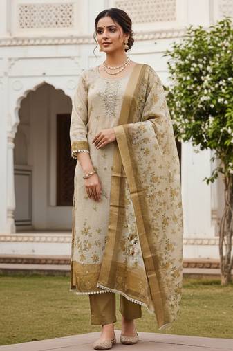 Brown color beautiful lilen cotton smart and ethnic salwar suit for trendy girls