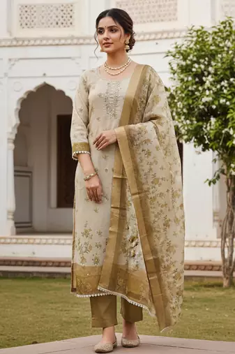 Brown color beautiful lilen cotton smart and ethnic salwar suit for trendy girls