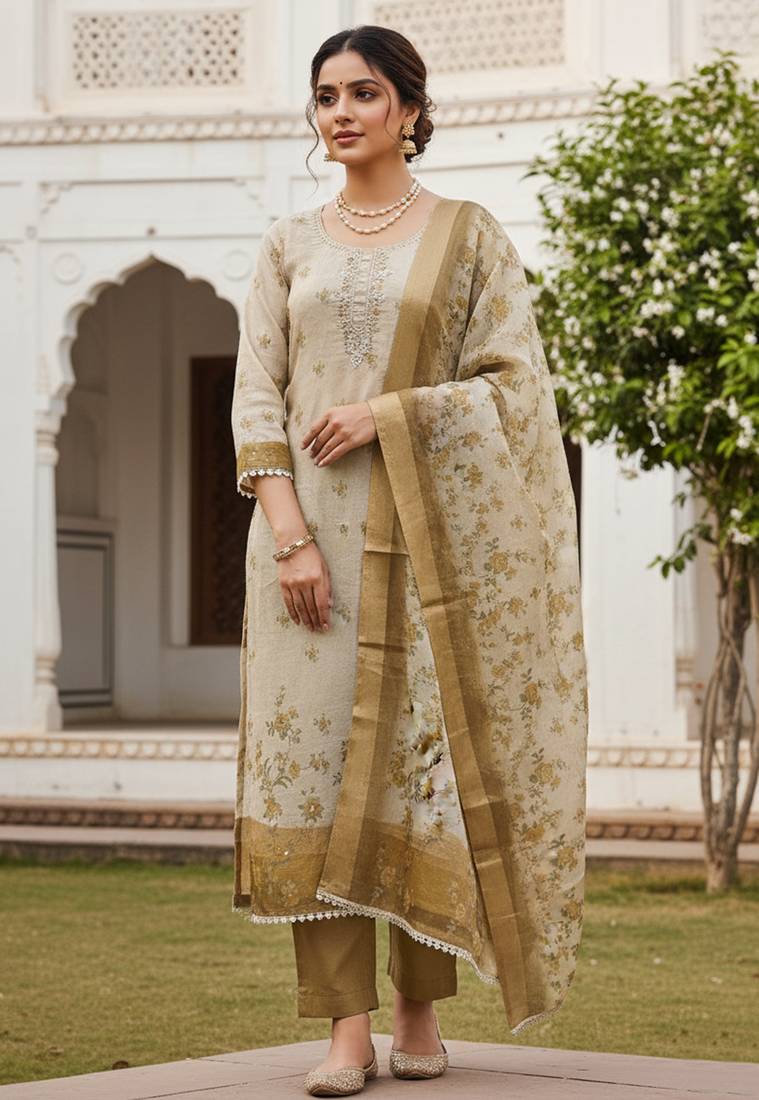 Brown color beautiful lilen cotton smart and ethnic salwar suit for trendy girls