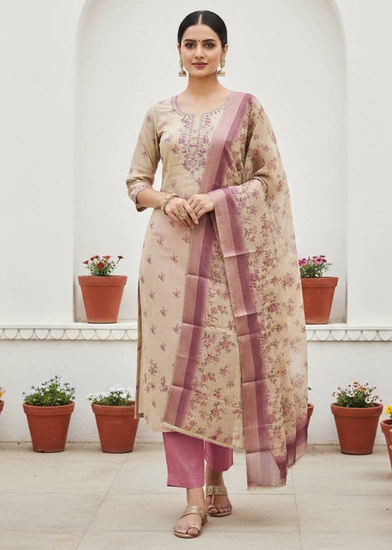 Pink color beautiful lilen cotton smart and ethnic salwar suit for trendy girls
