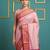 Baby pink border woven zari border & buti work silk blend fabric traditional festive style