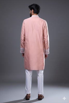 Peach embroidered, mirror silk kurta pant 2
