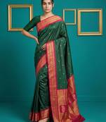 Green border woven zari border & buti work silk blend fabric traditional festive style