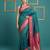 Teal border woven zari border & buti work silk blend fabric traditional festive style