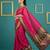 Pink border woven zari border & buti work silk blend fabric traditional festive style