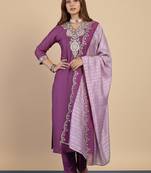 Purple women kurta pant dupatta set