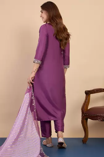 Purple women kurta pant dupatta set
