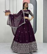 Wine Color Embroidery Sequence Work Fox Georgette Lahenga Choli Set