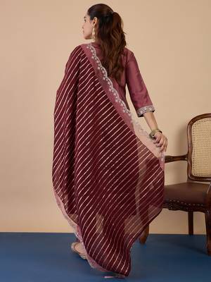Brown women kurta pant dupatta set 2