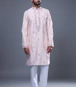 Light pink embroidered, mirror silk kurta pant