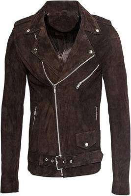 men's dark brown suede leather biker jacket vintage inspired look 1