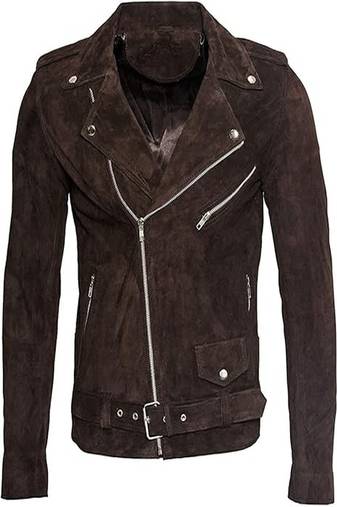 men's dark brown suede leather biker jacket vintage inspired look