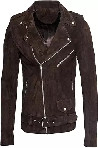 men's dark brown suede leather biker jacket vintage inspired look