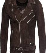 men's dark brown suede leather biker jacket vintage inspired look