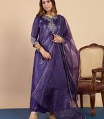 Purple women kurta pant dupatta set