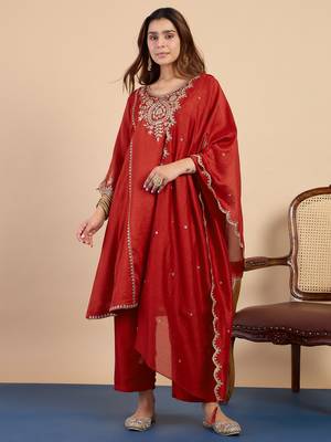 Rust women kurta pant dupatta set 1