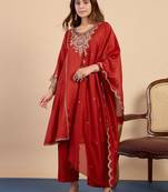 Rust women kurta pant dupatta set
