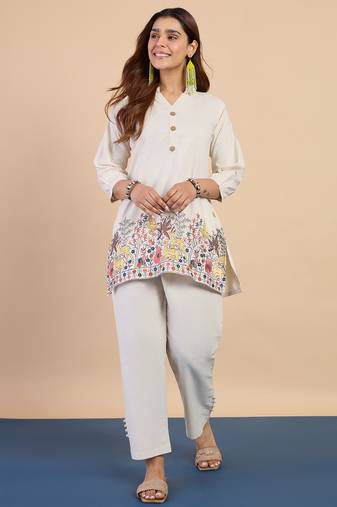 White women khadi cotton kurta pant set