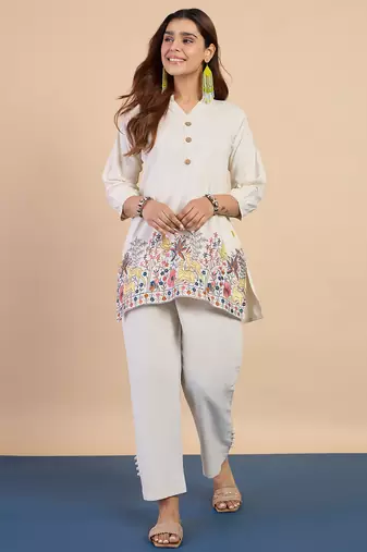 White women khadi cotton kurta pant set