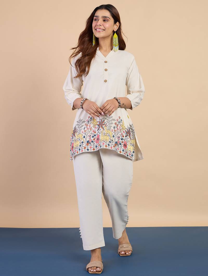 White women khadi cotton kurta pant set