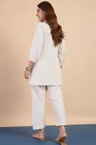 White women khadi cotton kurta pant set