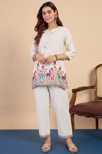 White women khadi cotton kurta pant set