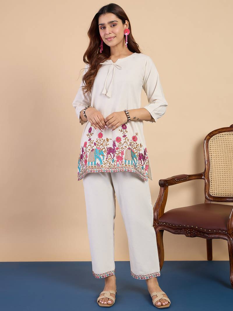 White women khadi cotton kurta pant set