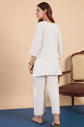 White women khadi cotton kurta pant set