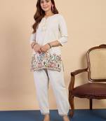 White women khadi cotton kurta pant set