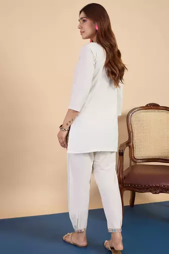 White women khadi cotton kurta pant set