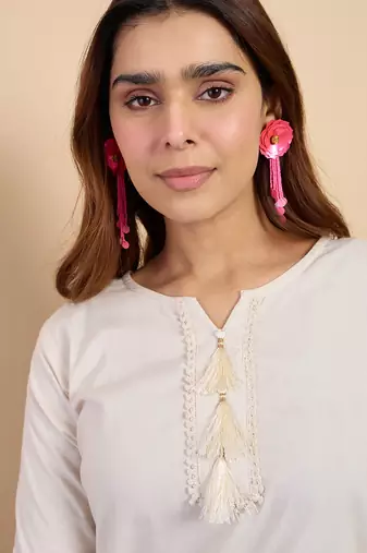 White women khadi cotton kurta pant set
