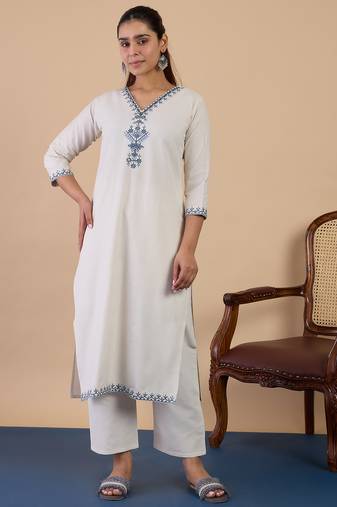 White women khadi cotton kurta pant set