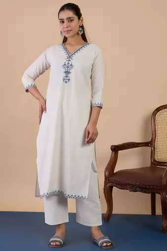 White women khadi cotton kurta pant set
