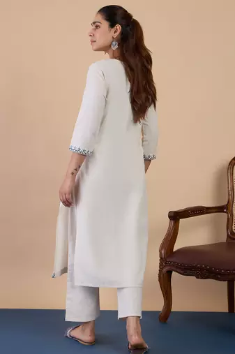 White women khadi cotton kurta pant set