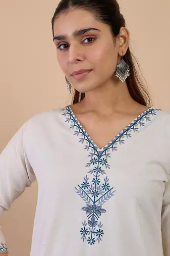 White women khadi cotton kurta pant set