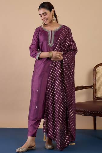 Magenta women kurta pant dupatta set