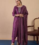 Magenta women kurta pant dupatta set