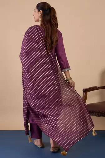 Magenta women kurta pant dupatta set