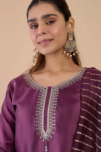 Magenta women kurta pant dupatta set