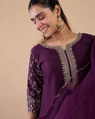 Wine women kurta pant dupatta set 3