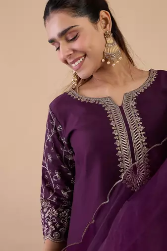 Wine women kurta pant dupatta set