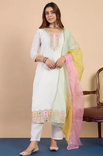 White women kurta pant dupatta set