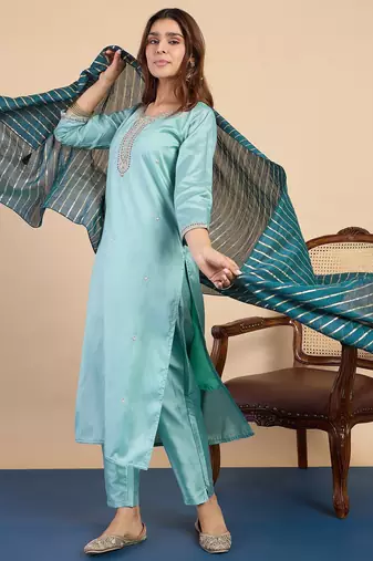 Blue women kurta pant dupatta set