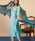 Blue women kurta pant dupatta set