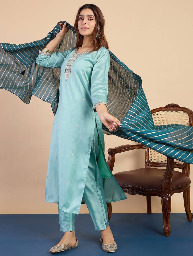 Blue women kurta pant dupatta set